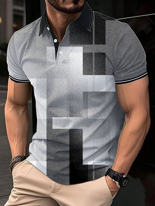 Men's Simple Geometric Gradient Print Polo Shirt