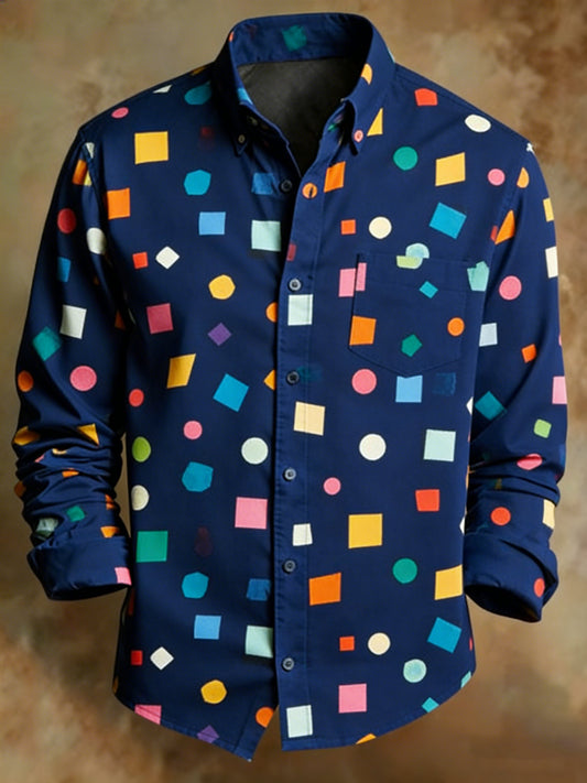 Men's Retro Abstract Geometric Print Shirt