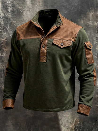 Men'S Vintage Style Color-Block Long-Sleeved Sweatshirt