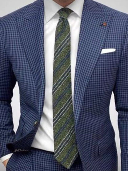 Men's Work Plaid One Button Peaked Collar Blazer