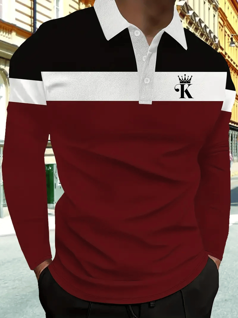Men's Business Casual Striped Long-Sleeved Polo Shirt