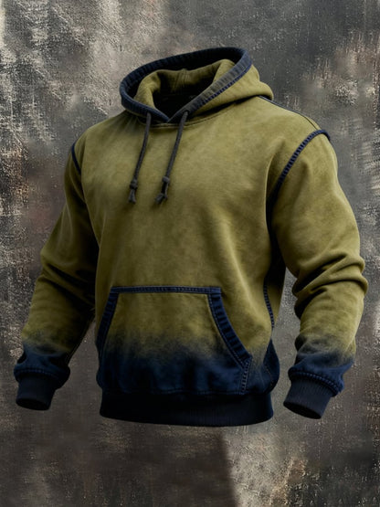 Men's Retro Stitching Contrast Color Hooded Sweatshirt