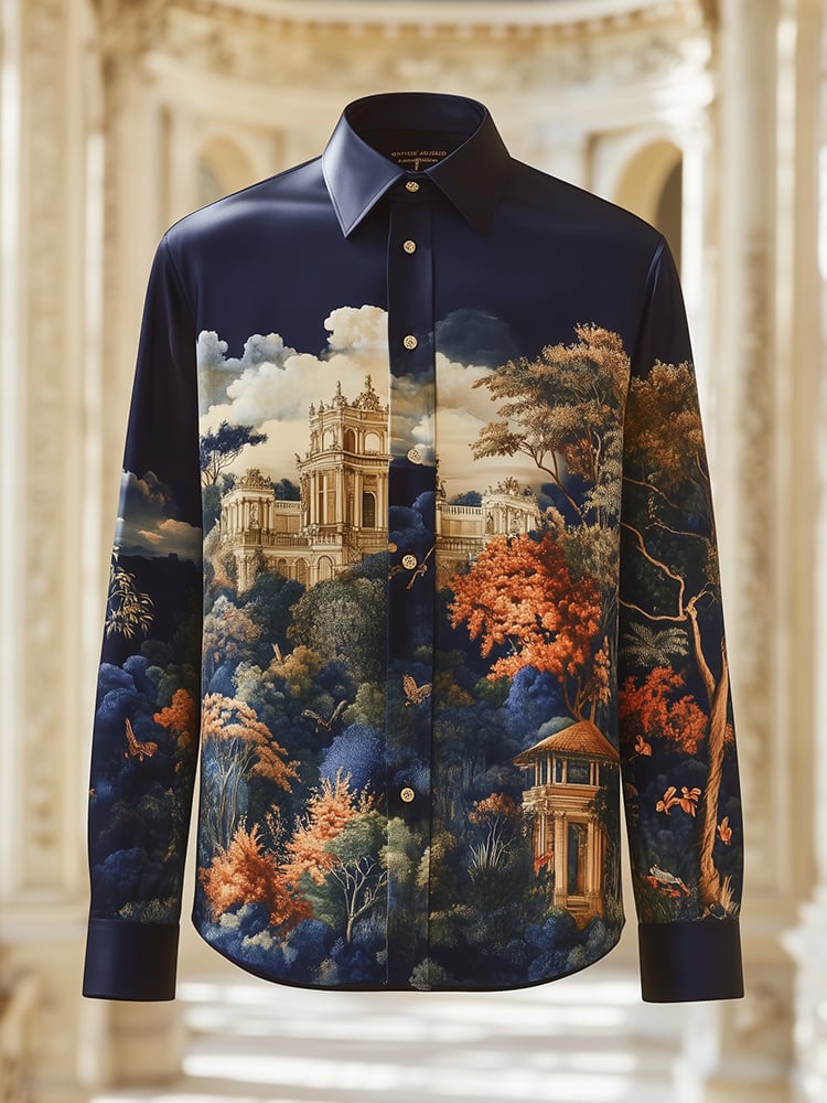 Men's Satin Luxe Baroque Long Sleeve Button Down Shirt