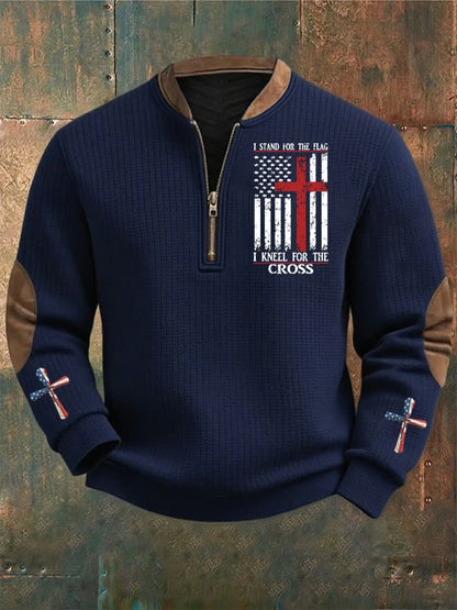 Men's I Stand For The Flag I Kneel for The Cross Faith Print Sweatshirt