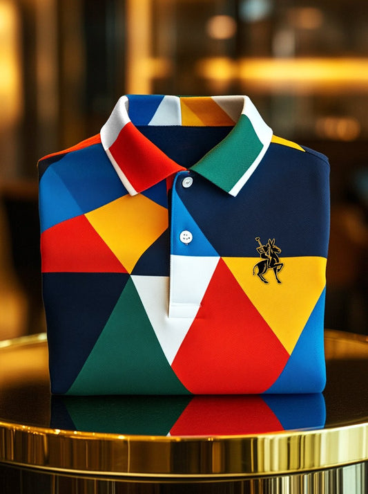 Men's Business Casual Artistic Button Short Sleeve Polo Shirt