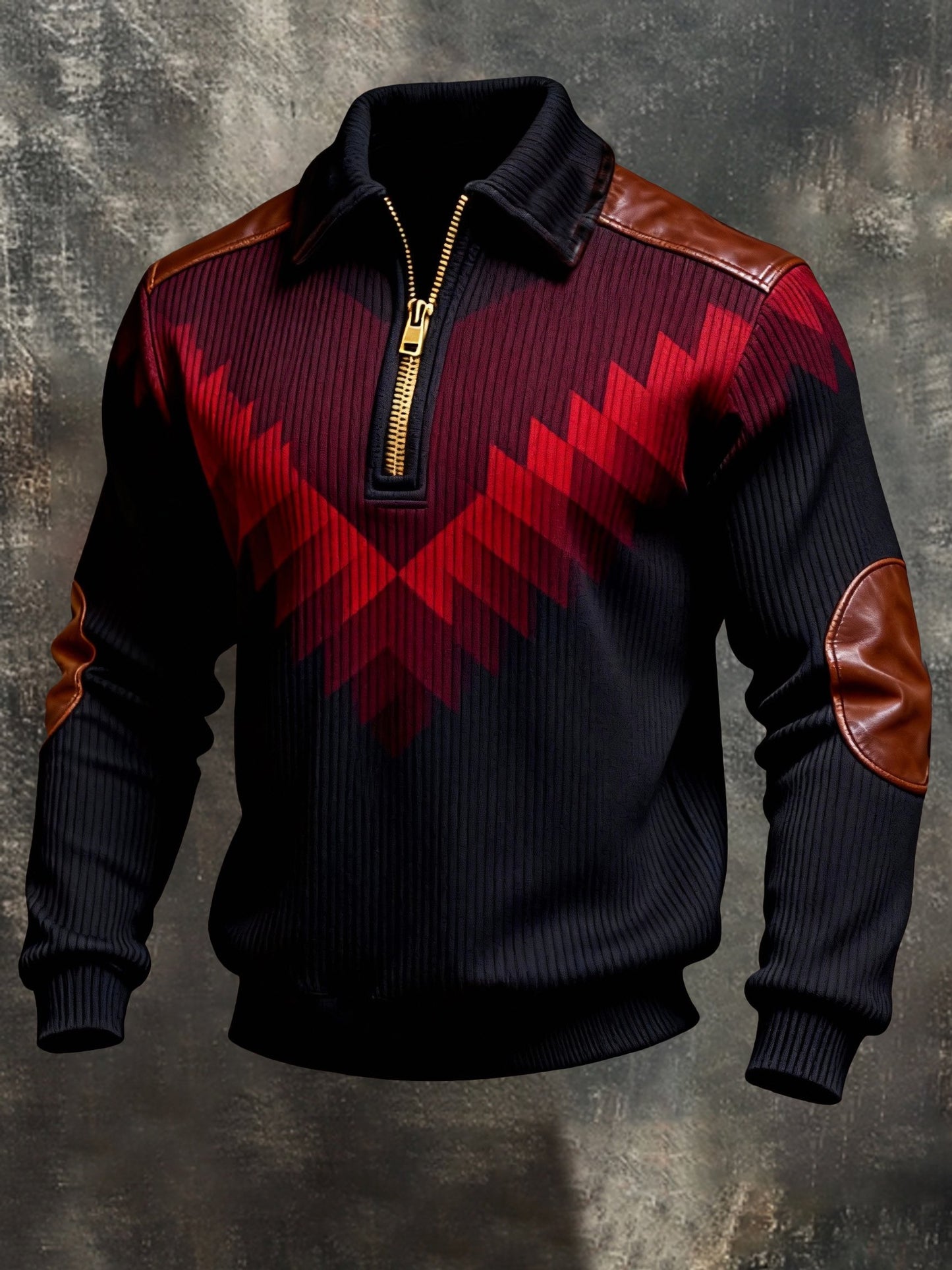Men's Vintage Color-Block Printed Zip-Up Hoodie