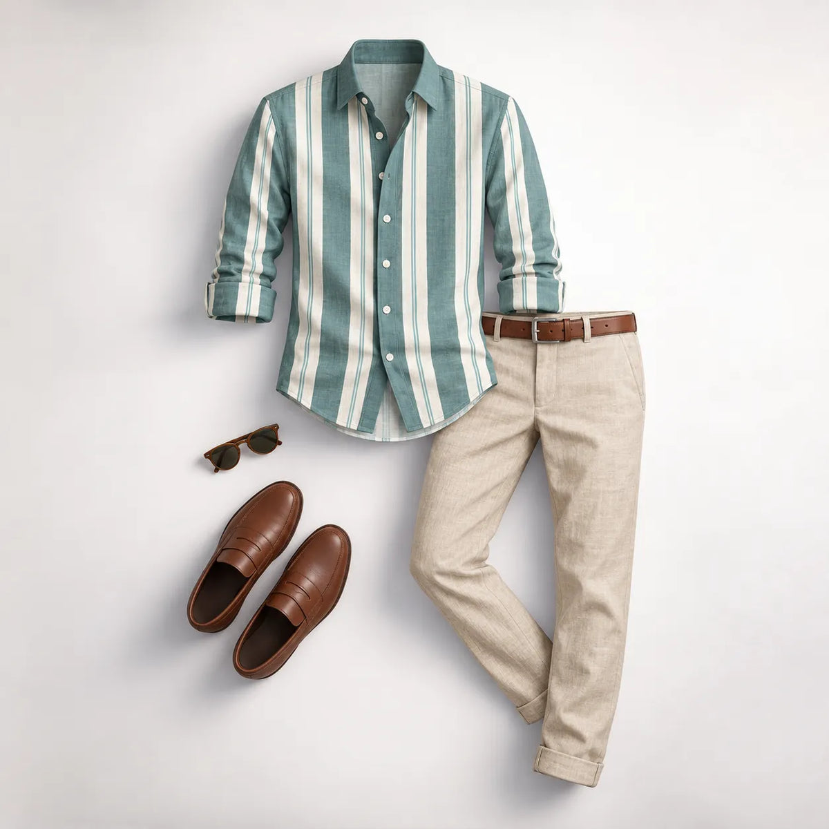 Men's Striped Long-Sleeve Shirt and Pants Set