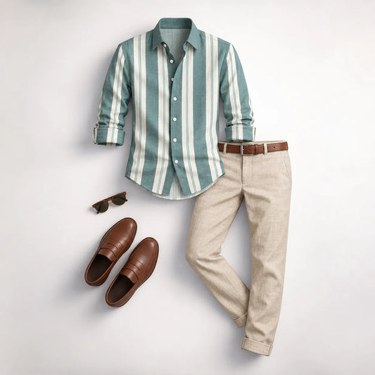 Men's Striped Long-Sleeve Shirt and Pants Set