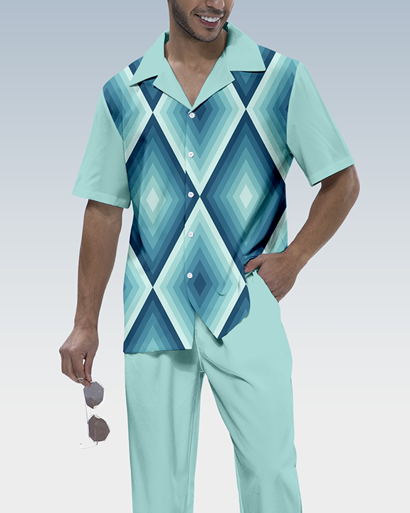 Men's retro printed short sleeve shirt walking suit 898