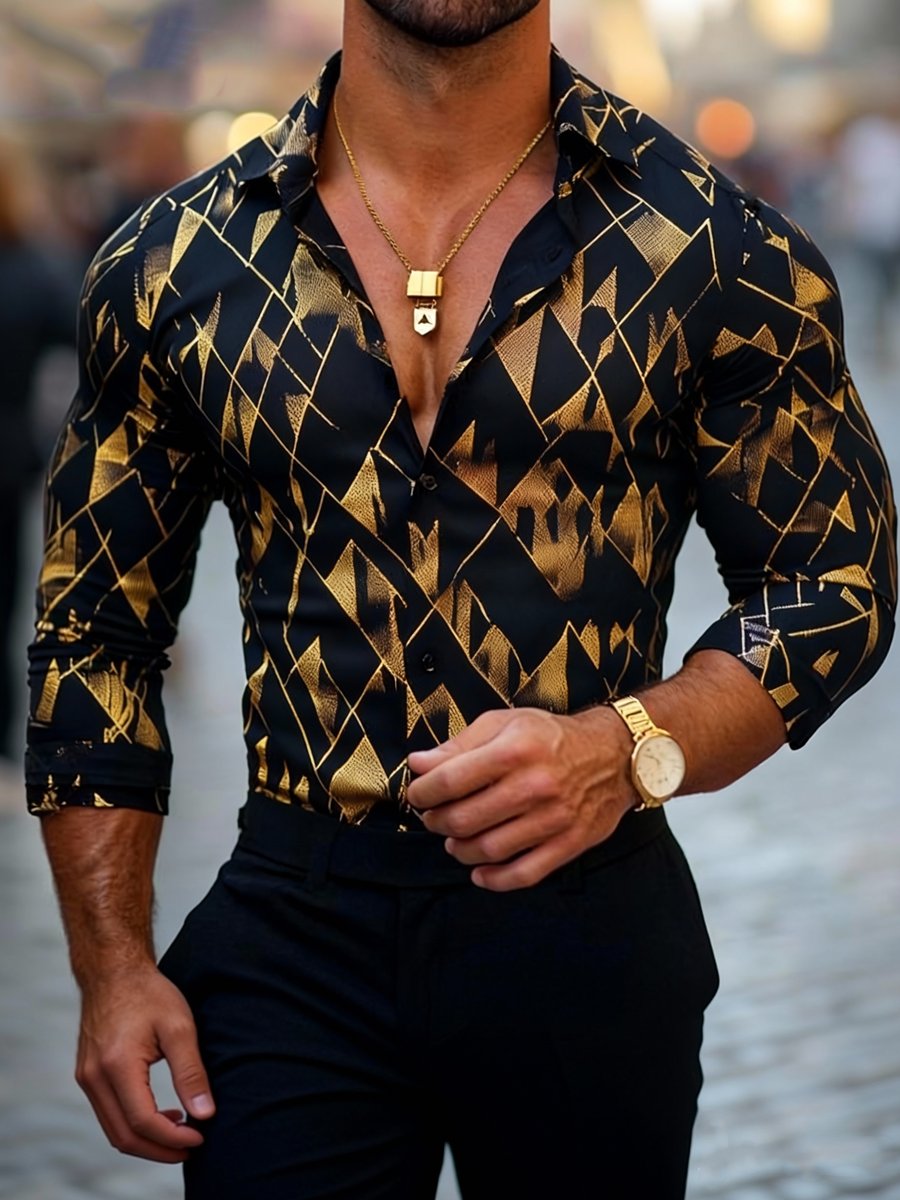 Men's Luxury Business Geometric Print Long-Sleeve Shirt
