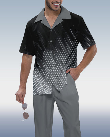 Rianmond Men's Gradient Print Short Sleeve Shirt Walking Suit 703