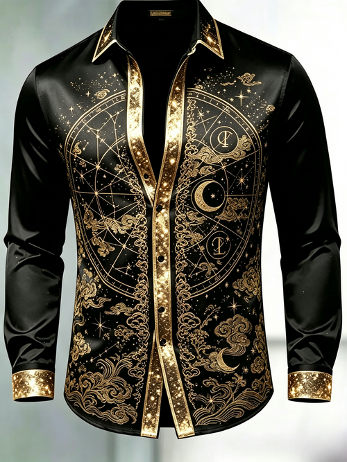 Men's Divine Eastern Celestial Long Sleeve Satin Top