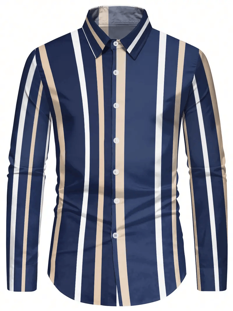 Men's Stripe Print Business Long Sleeve Shirt