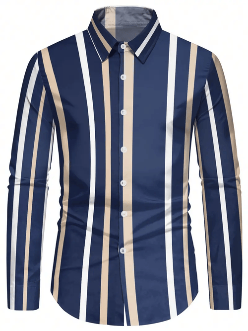 Men's Stripe Print Business Long Sleeve Shirt