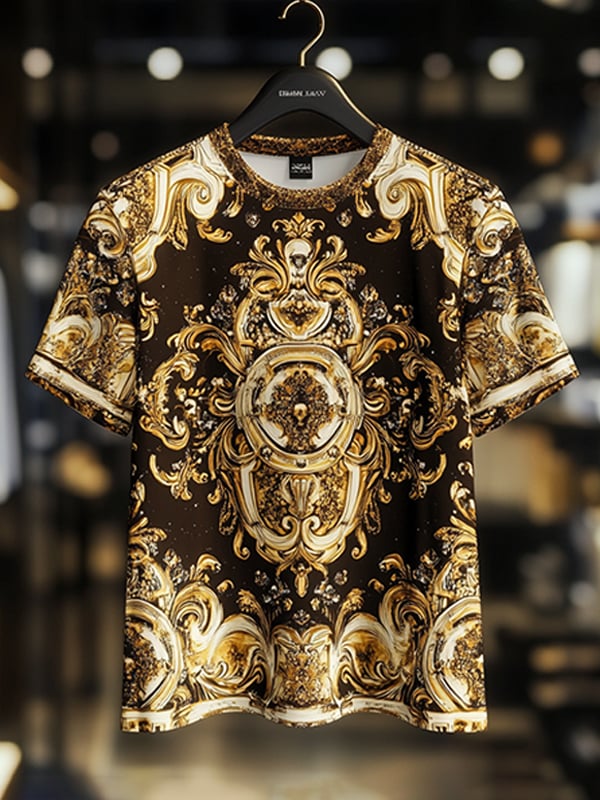 Men's Business Luxury Printed  Cotton Short Sleeve T-Shirt