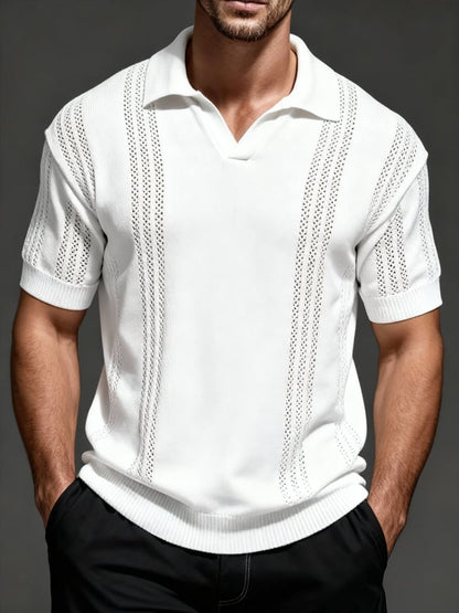 Men's Casual Knitted Jacquard Stretch Polo Shirt