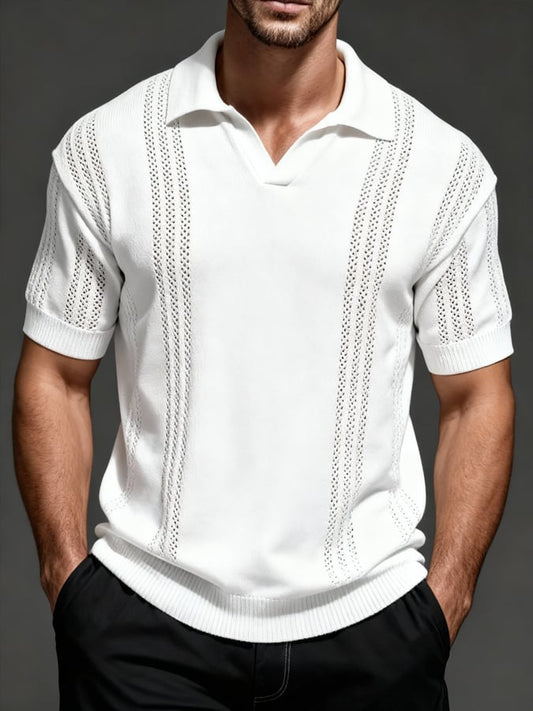 Men's Casual Knitted Jacquard Stretch Polo Shirt