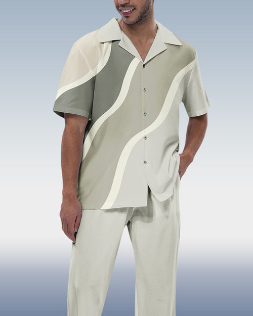 Rianmond Men's Colorblock Print Short Sleeve Walking Suit 241