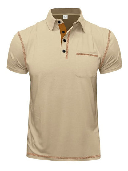 Men's Stylish Casual Polo Shirt With Contrasting Color Thread Design (With Pockets)