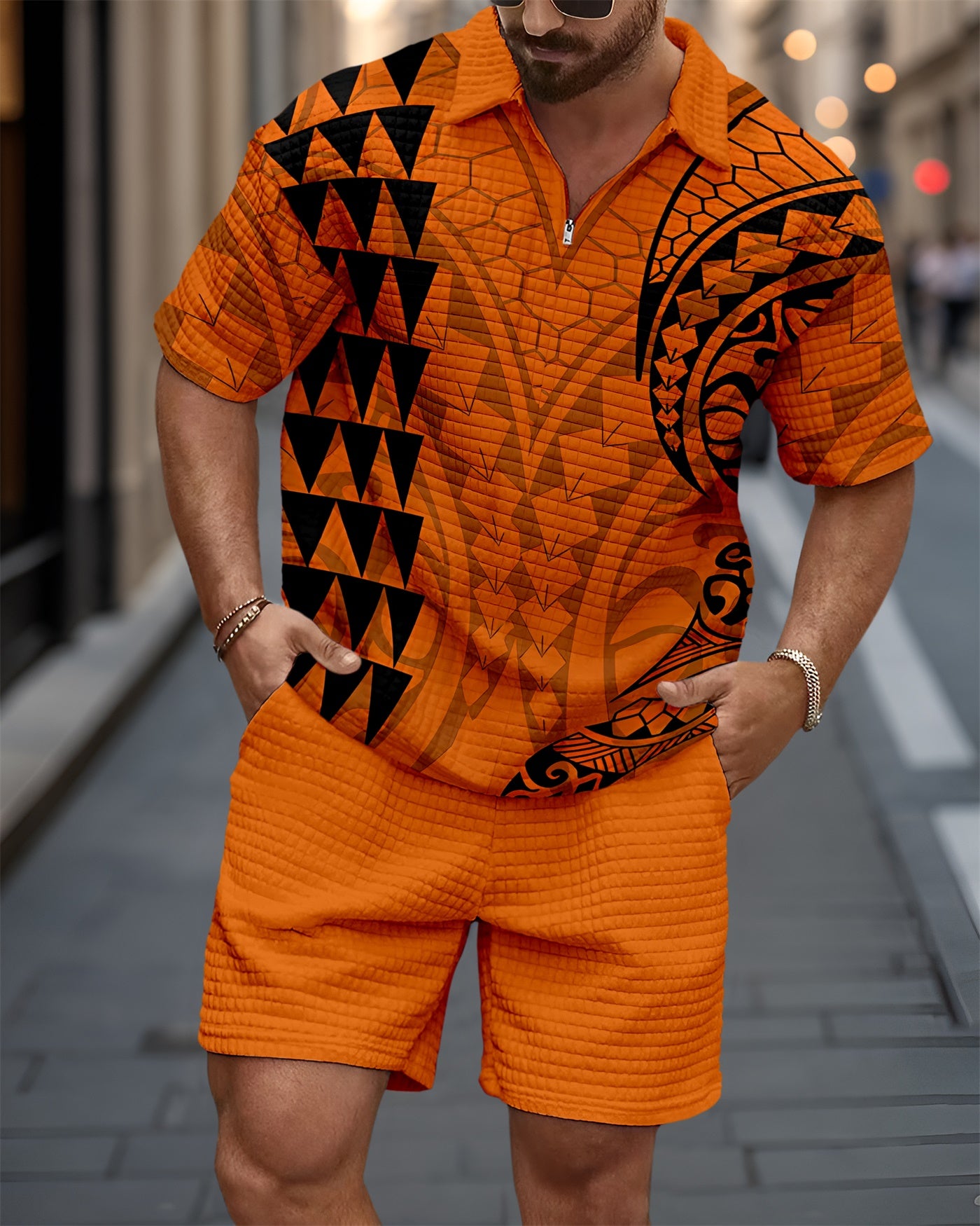Men's Waffle Texture Summer Polo Shirt Set 125