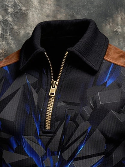 Men'S Fashionable Color-Block Printed Zip-Up Sweatshirt