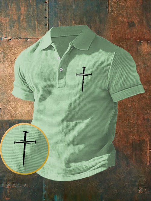 Men's Faith Cross Print Waffle Polo Shirt