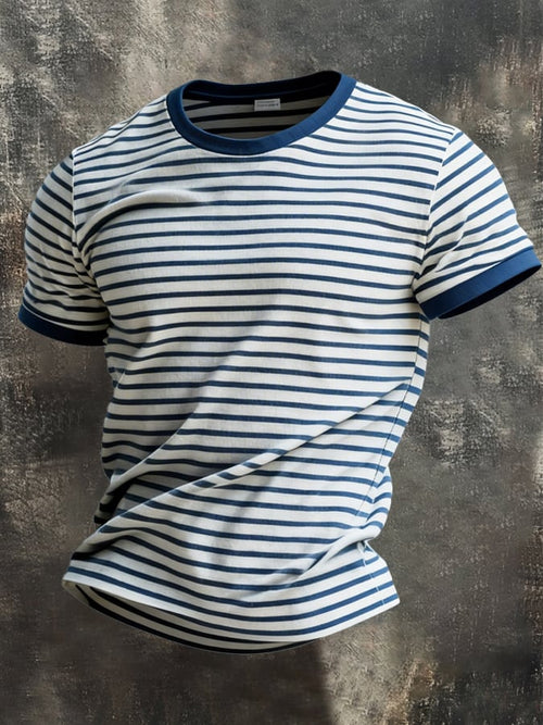 Men's Retro Navy Blue Classic Striped T-Shirt