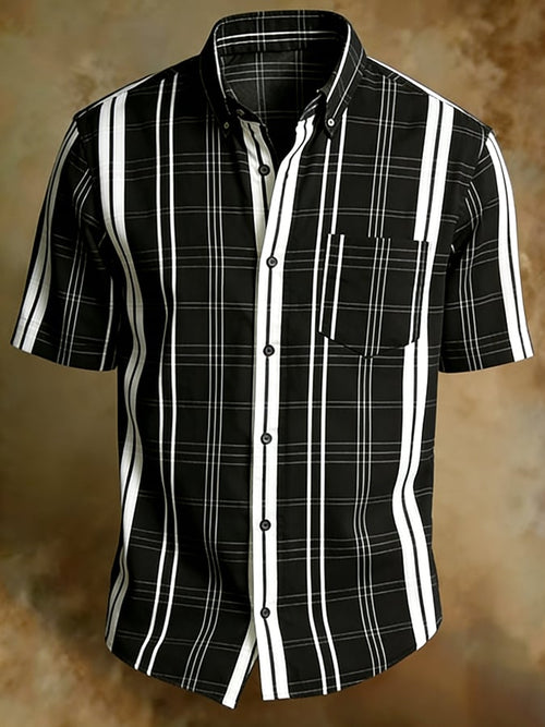 Men's Vintage Abstract Art Print Short-Sleeved Pocket Shirt