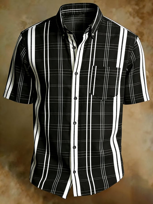 Men's Vintage Abstract Art Print Short-Sleeved Pocket Shirt