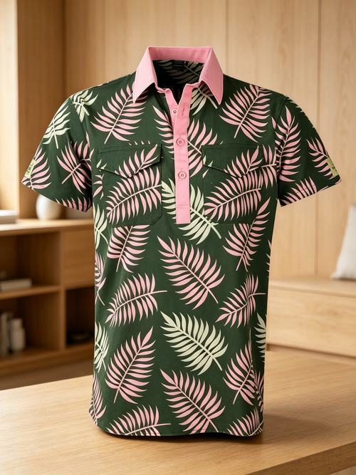 Men's Business Casual Button Short Sleeve Polo Shirt