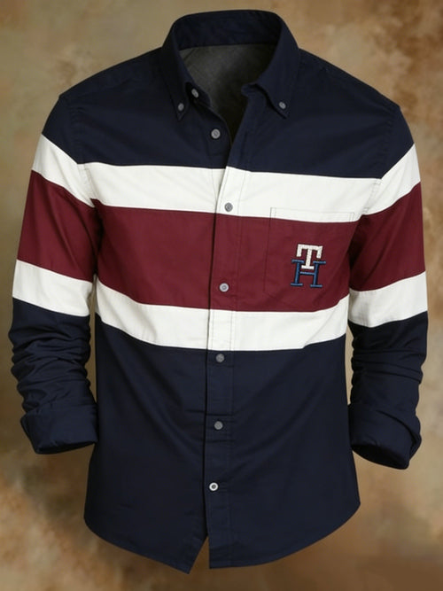 Men's Retro Striped Pattern Print Shirt
