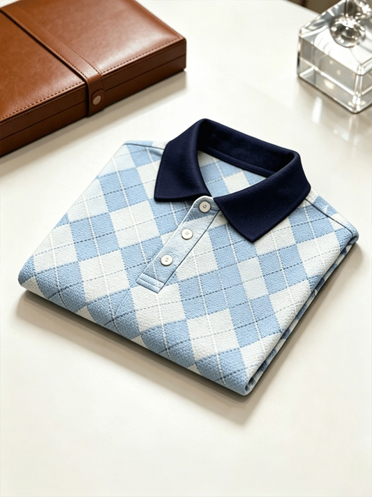 Men's Business Colorblock Plaid Print Polo Shirt