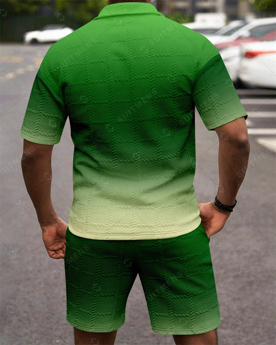 Men's Simple Textured Summer Polo Shirt Set 253