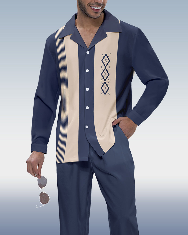 Men's Color Block Print Long Sleeve Walking Set 224