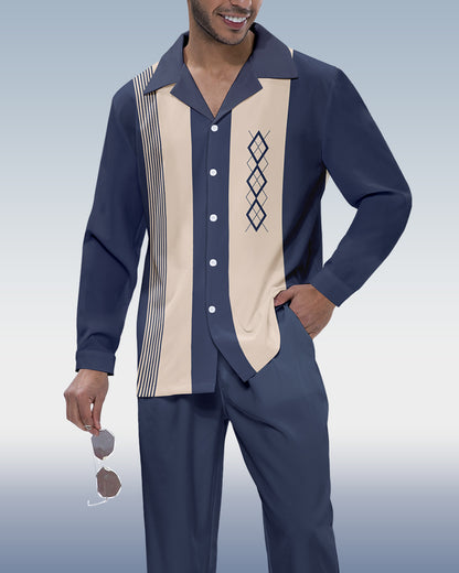 Men's Color Block Print Long Sleeve Walking Set 224