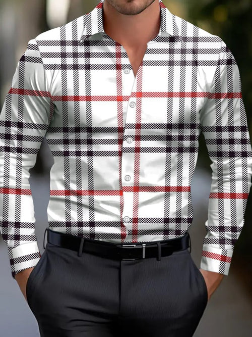 Men's Business Casual Geometric Print Long Sleeve Shirt