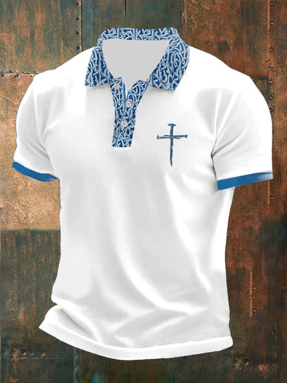 Men's Faith Printed Button Design Polo Shirt