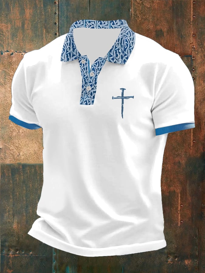 Men's Faith Printed Button Design Polo Shirt