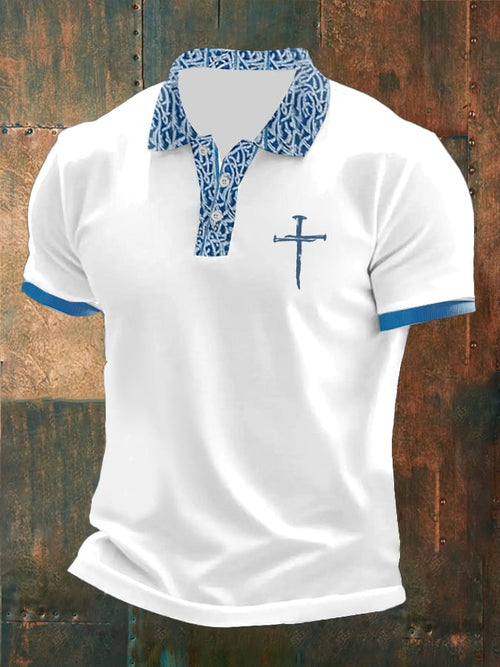 Men's Faith Printed Button Design Polo Shirt