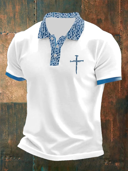 Men's Faith Printed Button Design Polo Shirt