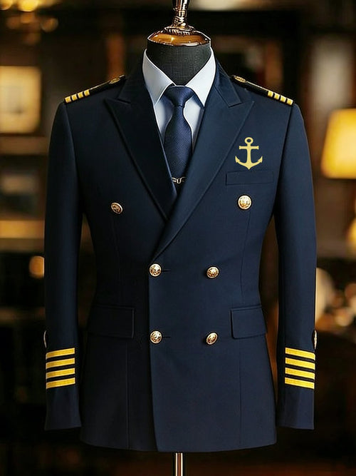 Men's Vintage Commemorative Navy Blue Suit Jacket