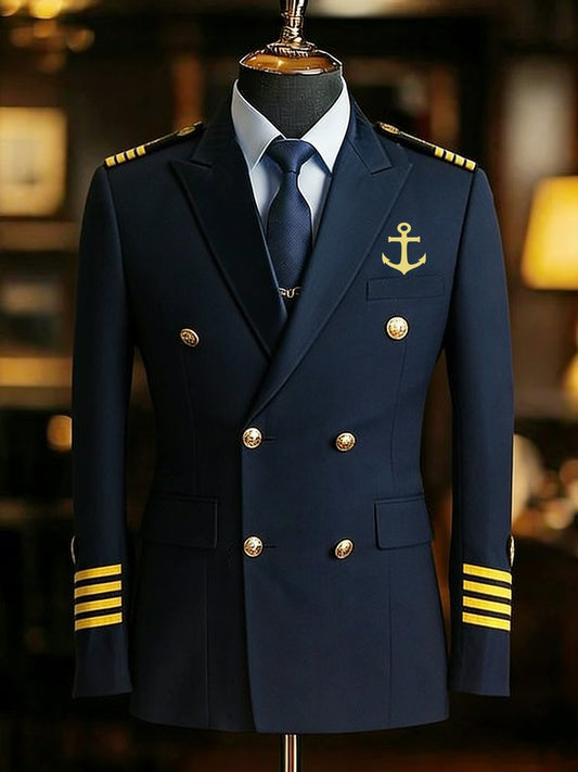 Men's Vintage Commemorative Navy Blue Suit Jacket