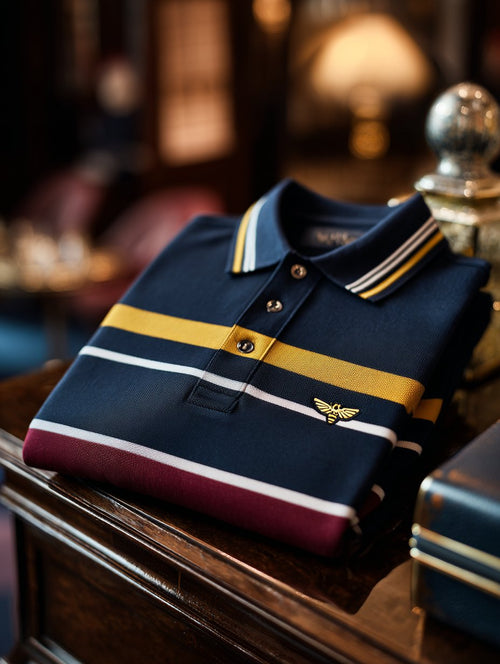 Men's Striped Business Casual Short Sleeve Polo Shirt