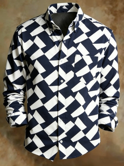 Men's Retro Abstract Art Print Pattern Business Style Shirt