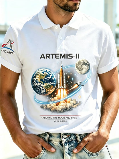 Retro Artemis II 2026 Rocket Launch Print POLO Shirt