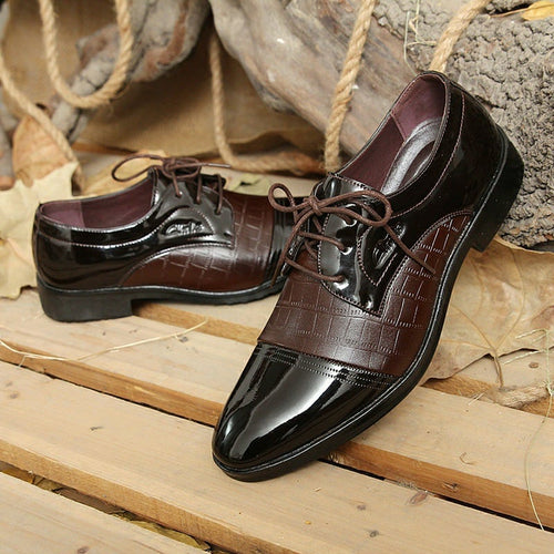 Men's Business Casual Pointed ToePatchwork Lace Up Oxfords Faux Leather Patant Shoes