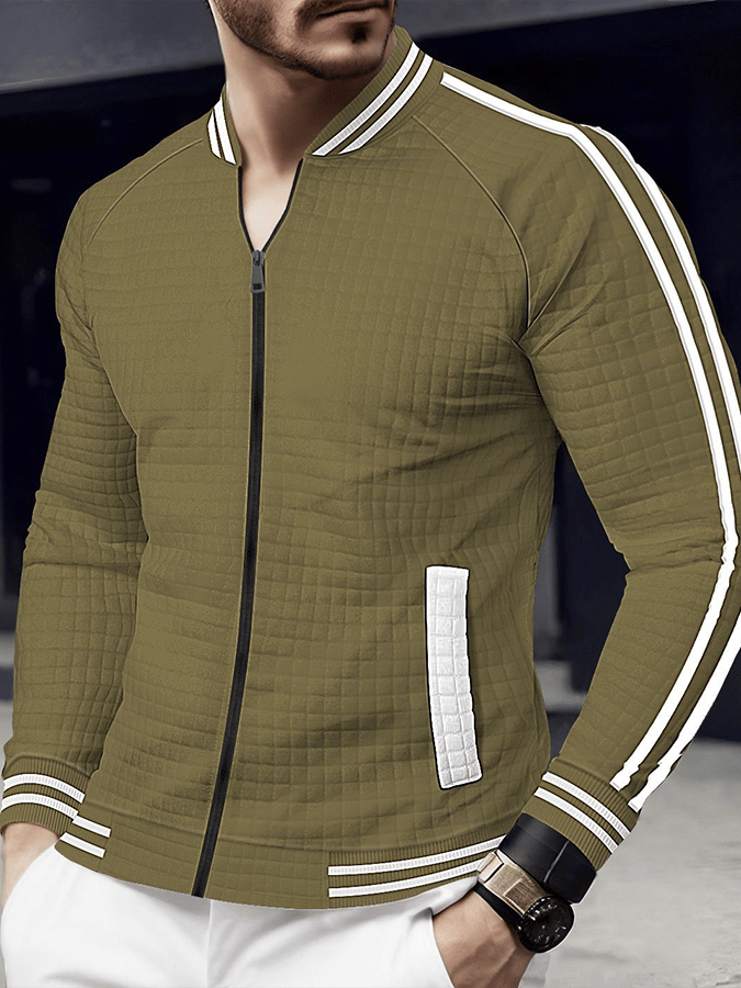 Men's Jacquard Stand Collar Solid Color Zipper Outdoor Versatile Jacket