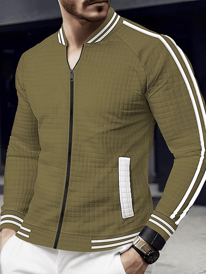 Men's Jacquard Stand Collar Solid Color Zipper Outdoor Versatile Jacket