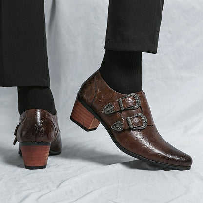 Men's Chunky Heel Sculpted Fashion Casual Buckle Leather Shoes