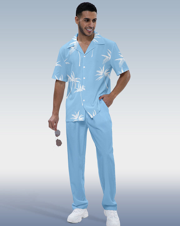Rianmond Men's Hawaiian Print Short Sleeve Shirt Walking Set 3 Colors 414